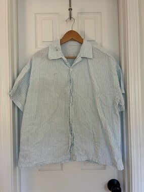 Daily Drills Pale Blue & White Striped Short Sleeve Tee